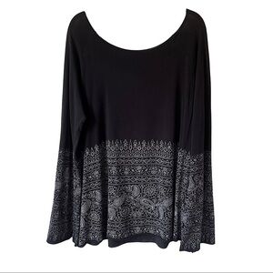 Pink Lotus Athleta Tunic XL Bell Slv Black Gray Paisley Supima Yoga Athleisure